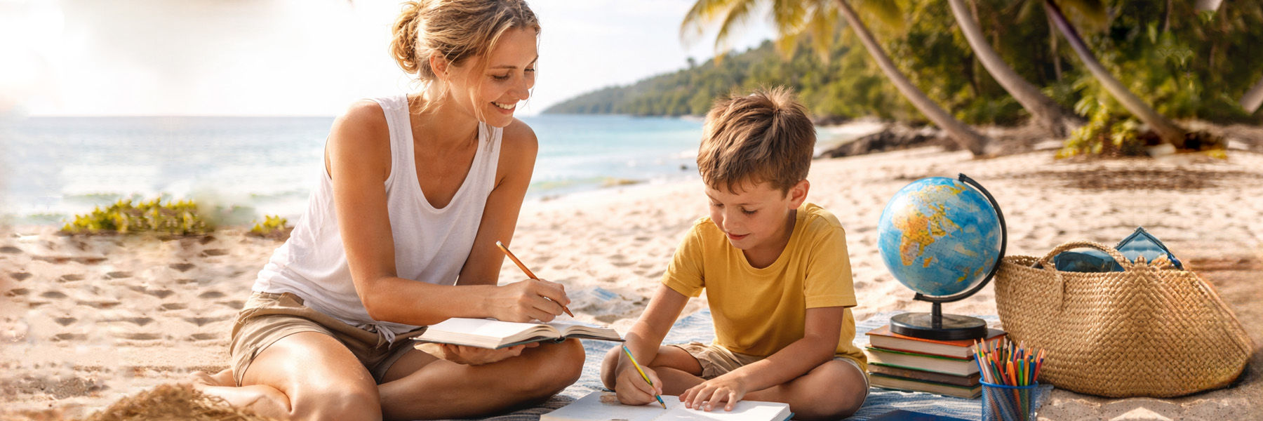 leerplicht thuisonderwijs lang verblijf vrouw kind op strand studeren buitenland